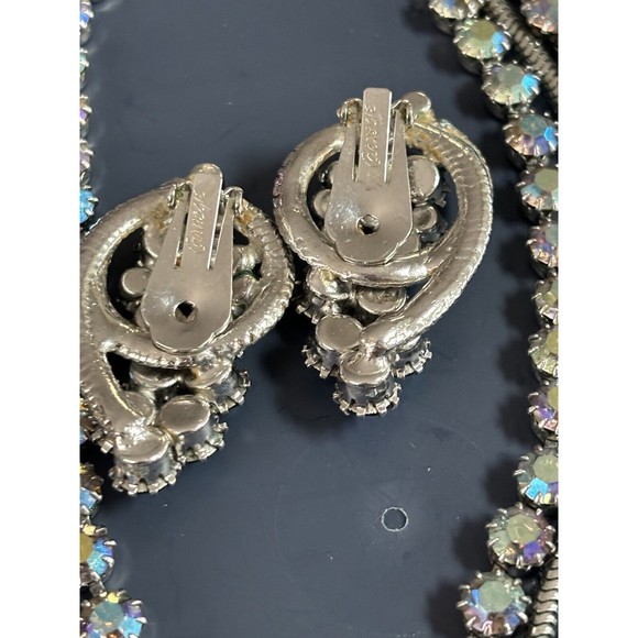 VTG HATTIE CARNEGIE BLUE AURORA BOREALIS & BLUE RHINESTONE NECKLACE EARRINGS - Picture 7 of 8